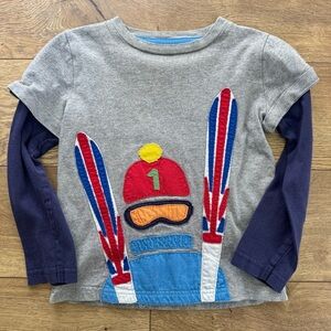 Mini Boden Ski Adventure Long Sleeve Tee Gray Navy Embroidered appliqué Boys 3-4